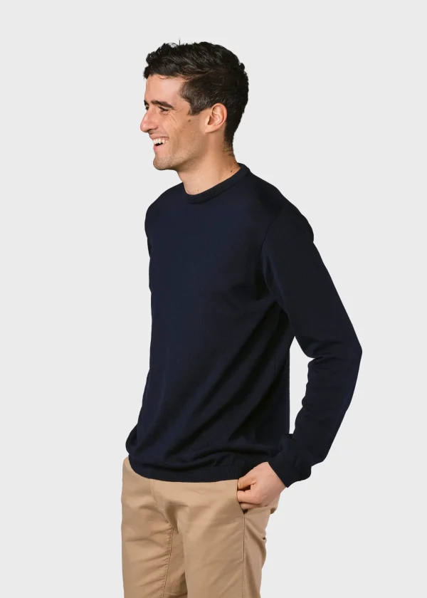 Dünner marineblauer Strickpullover aus Merinowolle