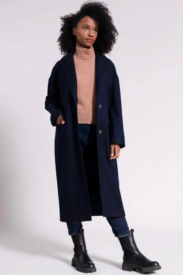 Langer Damen Wolle-Mantel Mara Navy