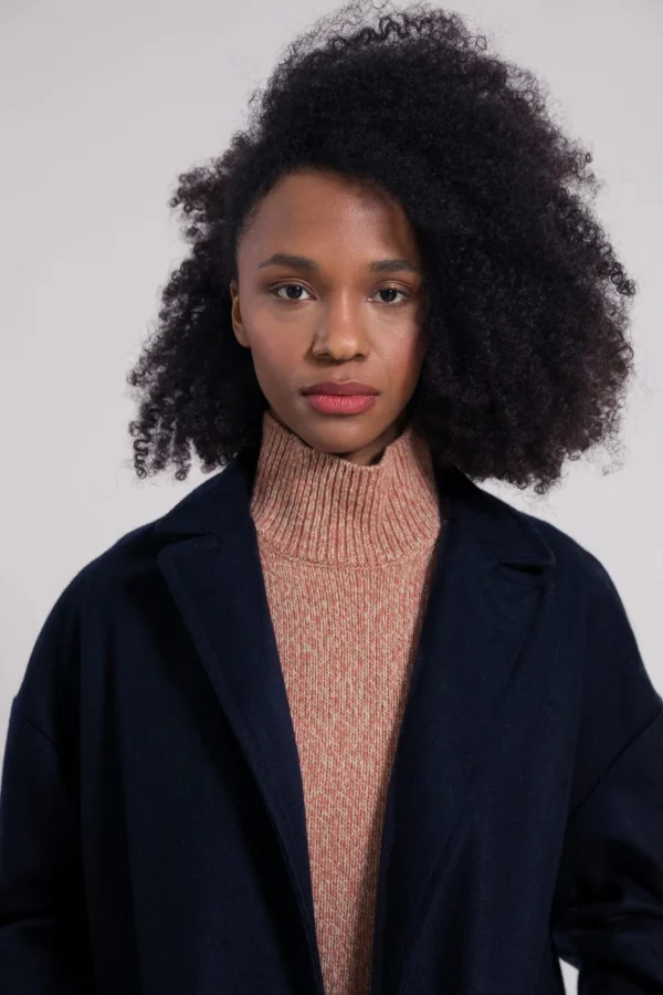 Langer Damen Wolle-Mantel Mara Navy