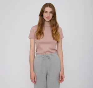 Puderrosa geripptes Damen-T-Shirt
