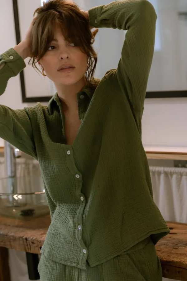 Pyjama-Hemd Daphne Olivgrün