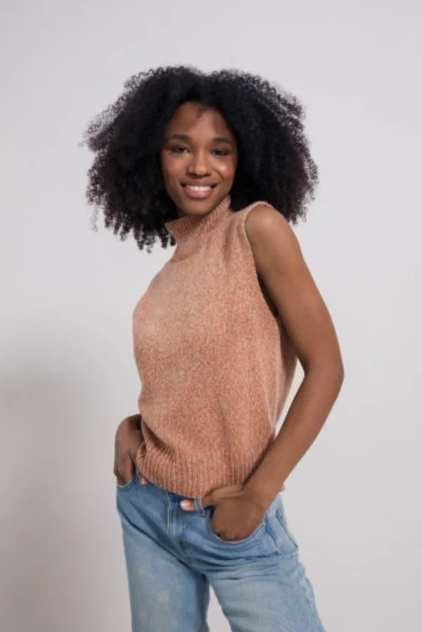 Ärmelloser Kaschmirpullover Matilde Orange meliert